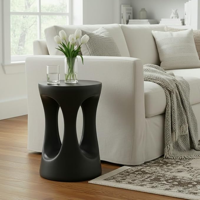 Christopher Knight Home Selina 20.25" H Lightweight Concrete Outdoor Side Table, Hollow Round-Shaped Patio End Table, MGO Outdoor Coffee Table, No Assembly Garden Plant Stand Indoor, Black