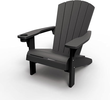 Keter Alpine Adirondack Resin Outdoor Furniture Patio Chairs with Cup Holder-Perfect for Beach, Pool, and Fire Pit Seating, Grey