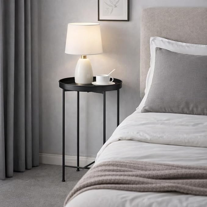 HollyHOME Small Round Metal Waterproof End Table, Accent Indoor&Outdoor Coffee Side Table - Photo 5