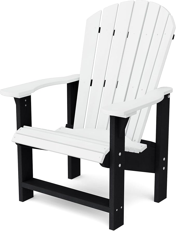 Wildridge Heritage Upright Adirondack Chair, White and Black - Outdoor All-Weather Poly Furniture for Patio, Deck, Yard
