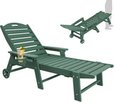 Chaise Lounge Chair Outdoor with Wheels, Adjustable 5-Position Chaise Lounge Outdoor with Wood Texture - Photo 1