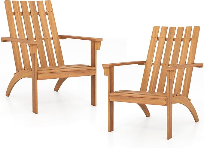 Giantex Adirondack Chairs Set of 2, Acacia Wood Fire Pit Chairs w/Inclined Seat, High Backrest, Ergonomic Outdoor Slatted Patio Chairs for Backyard, Poolside, Lawn, Porch