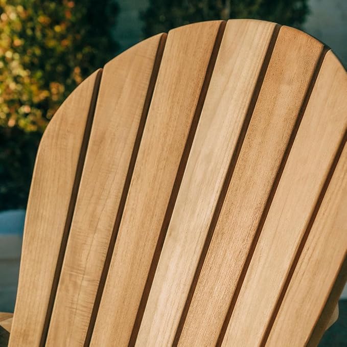 TITAN GREAT OUTDOORS Ash & Ember Savannah Grade A Teak Adirondack Chair, Weather Resistant Patio Lounge with Gently Curved Seat and Back, for Deck, Porch, or Backyard, Indoor Outdoor Use