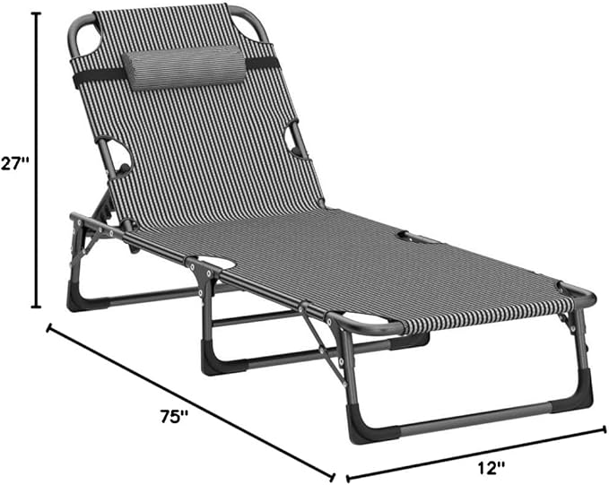 ABORON 3-in-1 Folding Patio Lounge Chair, 440LB Heavy-Duty Tri-Fold Guest Bed with Plush Cotton Cushion, No Assembly Adjustable Recliner for Office Nap, Patio Sunbathing, Poolside & Camping