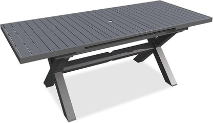 TWT Expandable Table Dining Set for 6 to 10, Aluminum Outdoor Dining Table, Rectangular Patio Metal Table with Umbrella Hole for Backyard Porch, Poolside ＆ Garden, Easy Assembly, Dark Grey