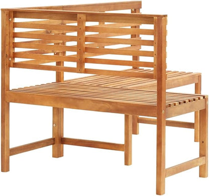 Patio Corner Bench, Vintage Garden Wooden Bench, Bench with Backrest, Garden Furniture Bench for Patio, Garden, Yard, Lawn,55.1" Solid Acacia Wood