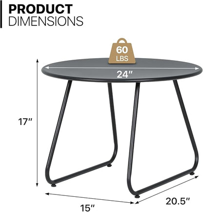 MoNiBloom Black Outdoor Patio Side Table, Weather Resistant 24" Round Steel Coffee Table for Garden Balcony Porch Backyard Lawn Deck Yard Poolside Outside