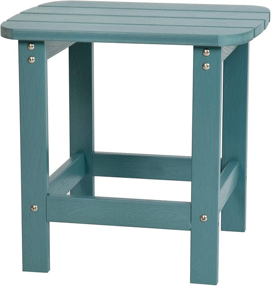 Flash Furniture Charlestown Tiered Commercial Poly Resin Adirondack Side Table - Teal - All-Weather - Indoor/Outdoor