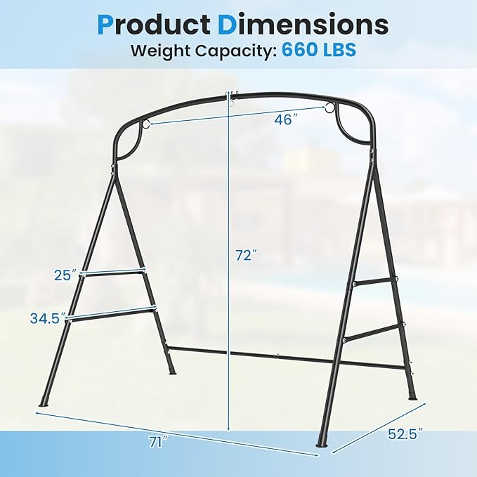 Tangkula Metal Swing Frame, Porch Swing Stand with Extra Side Bars, 3-Ring Design, Heavy Duty A-Frame Swing Stand Frame Outdoor for Lawn, Garden, Backyard