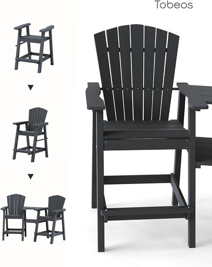 Tall Adirondack Chairs Set of 2, HDPE Outdoor Adirondack Chairs with Double Connecting Tray, Bar Height High Back Patio Chairs for Balcony, Deck, Backyard (Black, 2-PC Bar Chair Set)