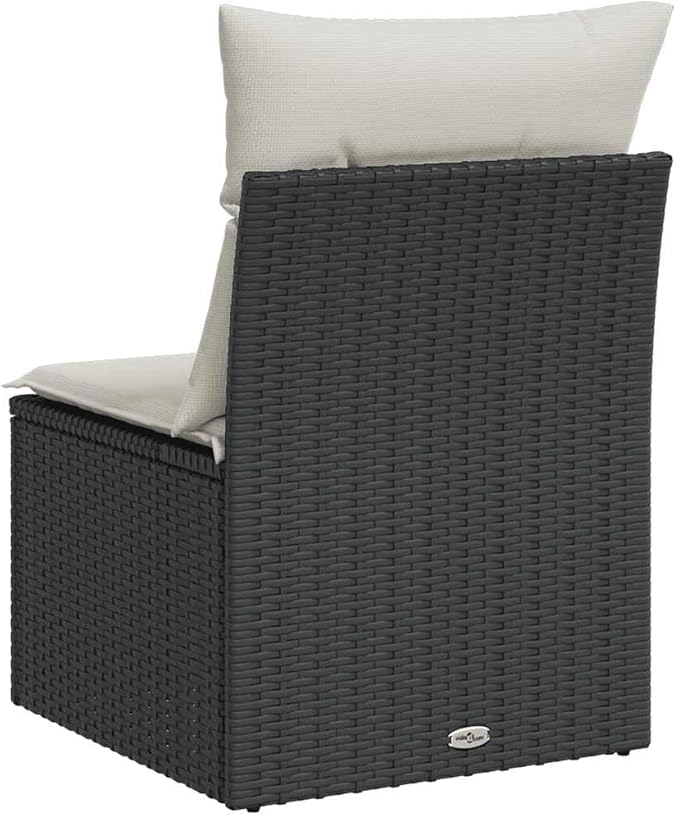 Armless Garden Chair Black Cream White with Under-Seat Storage, Sturdy Poly Rattan Weather Resistant Outdoor Furniture for Patio Lounge, Modular Design Comfortable Seating