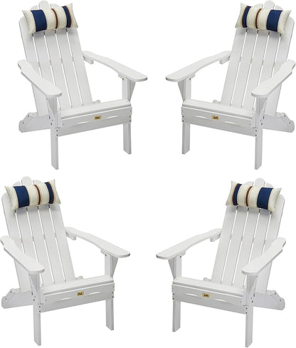 DJL Outdoor Wooden White Adirondack Chairs Set of 4 Patio Folding Lounge Wood Outside Deck, Porch, Lawn, Pool, Yard, Garden, Fire Pit