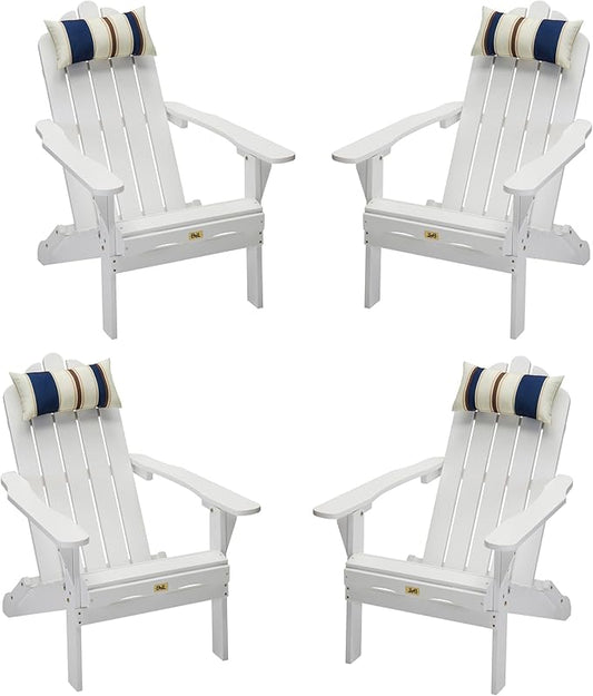DJL Outdoor Wooden White Adirondack Chairs Set of 4 Patio Folding Lounge Wood Outside Deck, Porch, Lawn, Pool, Yard, Garden, Fire Pit