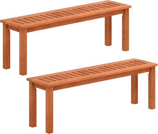 Tangkula 47 Inch Patio Wood Bench, 2-Person Backless Bench w/Slatted Seat, Indoor Outdoor Dining Bench for Backyard, Poolside, Entryway, Porch