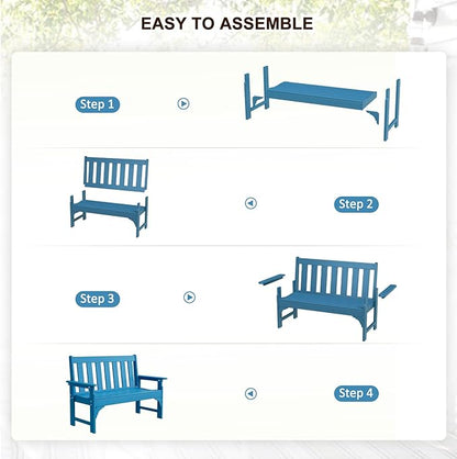 nalone Outdoor Bench, HDPE All Weather Patio Bench Load up to 800 Lbs, 2-Person Garden Bench Rot-Proof Fade Proof for Patio, Porch, and Park (Blue)