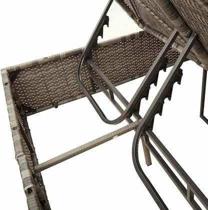 Double Chaise Lounge 78.7"x44.9"x77.2" Gray PE Rattan Adjustable Backrest UV Roof Curtains Navy Cushion Pool Garden