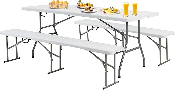 S AFSTAR 3 PCS Folding Table and Benches, 6Ft Camping Table & 2-Pack Folding Chairs with Carry Handles - Photo 1