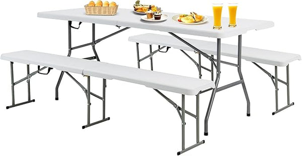 S AFSTAR 3 PCS Folding Table and Benches, 6Ft Camping Table & 2-Pack Folding Chairs with Carry Handles - Photo 1