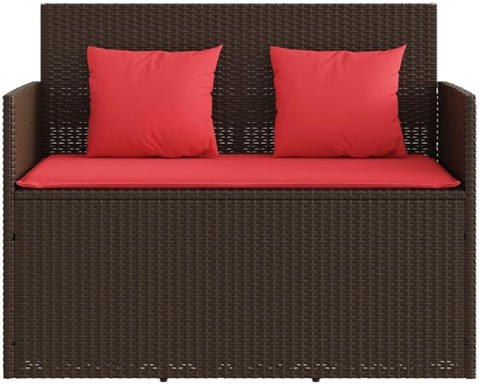 Patio Bench with Cushions Brown Poly Rattan Outdoor Bench Deck Bench Porch Bench Garden Bench for patios, Gardens, Decks - Photo 5