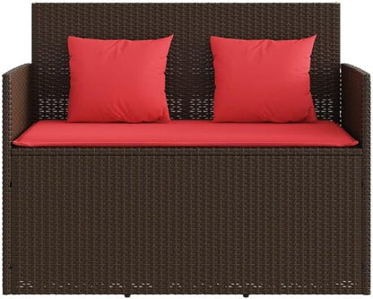 Patio Bench with Cushions Brown Poly Rattan Outdoor Bench Deck Bench Porch Bench Garden Bench for patios, Gardens, Decks