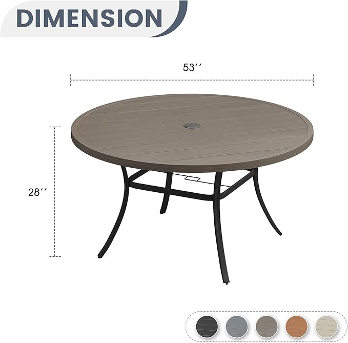 VICLLAX 53" Round Patio Dining Table for 6-8, Metal Outdoor Dining Table with Umbrella Hole for Garden, Patio, Balcony - Photo 3