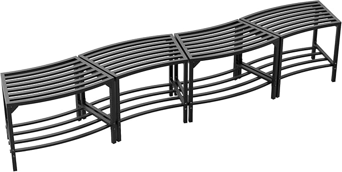 Heavy-Duty Outdoor Metal Benches Set of 4, Backless Curved Fire Pit Seating with Weatherproof, Quick Assembly for Patio - Photo 7