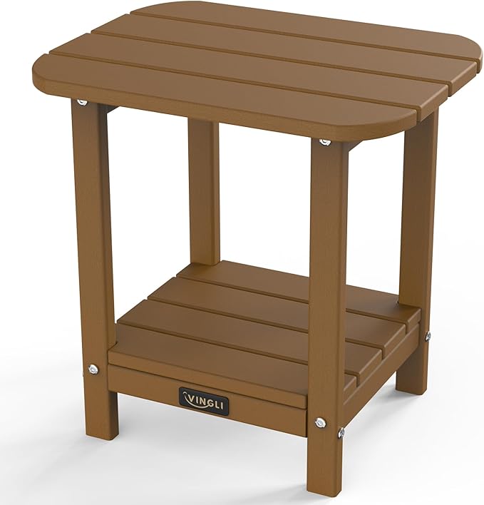 VINGLI Outdoor Side Table, All-Weather HDPE Patio Side Table Small Outdoor Table for Porch, Pool, Deck, and Yard (Brown)