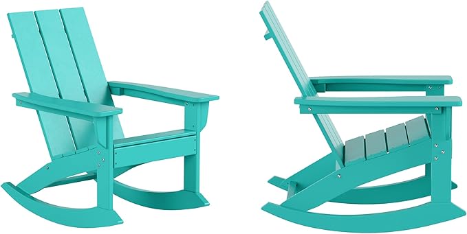 WO WESTIN OUTDOOR HDPE Shoreside Modern Rocking Poly Adirondack Chair (Set of 2),Turquoise