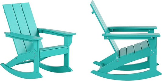 WO WESTIN OUTDOOR HDPE Shoreside Modern Rocking Poly Adirondack Chair (Set of 2),Turquoise