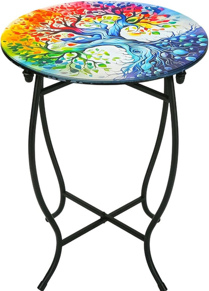Outdoor Side Table for Small Spaces, 14 Inch Round Metal End Table for Patio Balcony Yard Porch Garden Livingroom, Anti-Rust Waterproof Accent Table for Indoor Outdoor Use, Easy Assembly