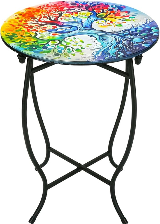 Outdoor Side Table for Small Spaces, 14 Inch Round Metal End Table for Patio Balcony Yard Porch Garden Livingroom, Anti-Rust Waterproof Accent Table for Indoor Outdoor Use, Easy Assembly