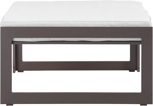 Modway Fortuna Aluminum Outdoor Patio Ottoman in Brown White