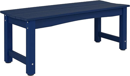 Weatherproof HIPS Outdoor Bench, 2-Person Patio Dining Bench, All-Weather Poly Lumber Garden Bench, Never Rot or Fade, Park Bench with Wood Grains for Porch, Deck, Entryway, Dark Blue