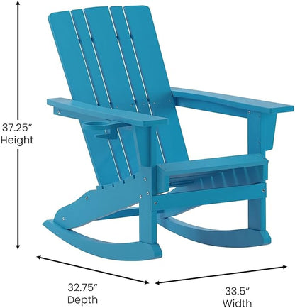 Flash Furniture Halifax Adirondack Rocking Chairs with Cup Holder, Weather Resistant Poly Resin Adirondack Rocking Chairs, Set of 2, Blue