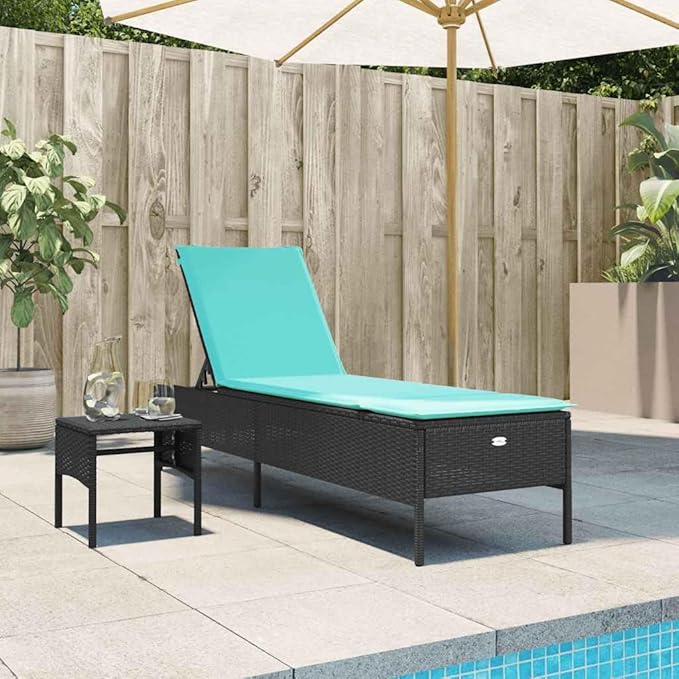 Outdoor Chaise Lounge Black PE Rattan 78"x21.7" Adjustable Reclining Patio Chair UV-Resistant Sunbed with Cushion for - Photo 2