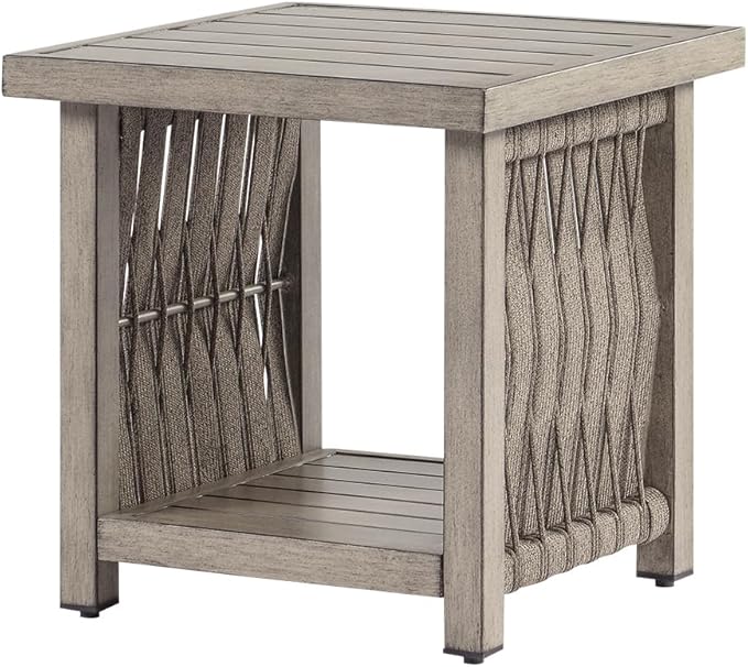 Outdoor Side Table, Aluminum Square Patio Side Table, 2-Tier Rope Weave Outdoor End Table with Adjustable Legs - Photo 1