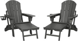 WestinTrends Malibu Folding Adjustable Adirondack Chair with Retractable Ottoman and Cup Holder (Set of 2), Gray - Photo 3