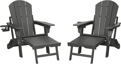 WestinTrends Malibu Folding Adjustable Adirondack Chair with Retractable Ottoman and Cup Holder (Set of 2), Gray