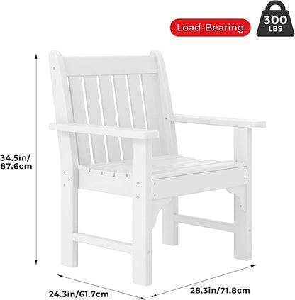 Costaelm Outdoor Dining Chairs with Arms Set of 4, Patio Dining Table Chair, HDPE Poly Lumber Waterproof Restaurant Bistro Farmhouse Chairs for Outside Porch Backyard Garden, White