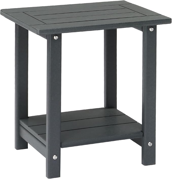 Outvita Adirondack Side Table, 16.5 Inch Square Outdoor End Table, HDPE Weather Resistant Coffee Table for Patio Balcony Deck Garden, Gray