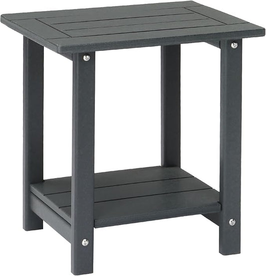 Outvita Adirondack Side Table, 16.5 Inch Square Outdoor End Table, HDPE Weather Resistant Coffee Table for Patio Balcony Deck Garden, Gray