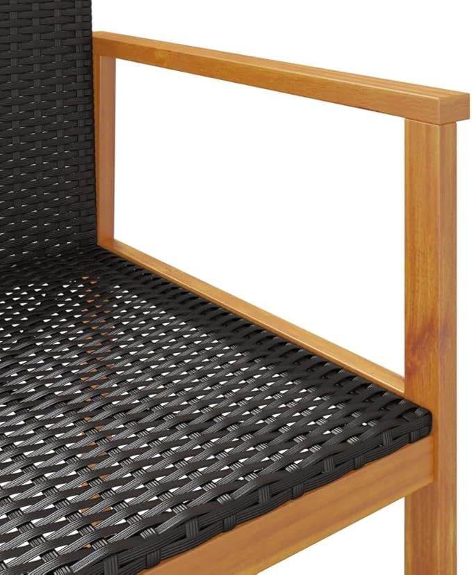 Patio Chairs 2 pcs Black Poly Rattan&Solid Wood Sillas para Patio Lawn Chairs for Dining Table Garden Chair for Picnic Study Courtyard Living Room