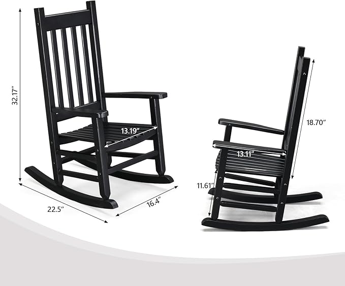 Outvita Wood Children's Rocking Chair, Perfect for Indoor or Outdoor All-Weather Wooden Porch Rocker for Garden, Yard, and Balcony, Patio Rocking Chair Suitable for Kids Ages 6-10(Black)