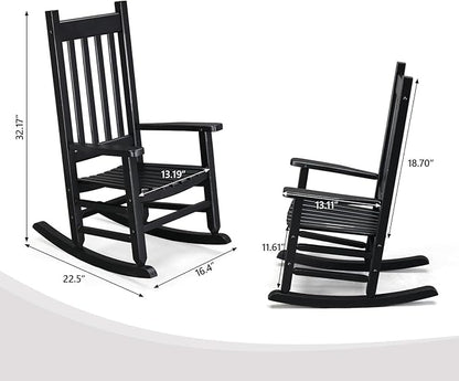 Outvita Wood Children's Rocking Chair, Perfect for Indoor or Outdoor All-Weather Wooden Porch Rocker for Garden, Yard, and Balcony, Patio Rocking Chair Suitable for Kids Ages 6-10(Black)