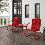 Pemberly Row 3 Piece Metal Outdoor Chair Set, Bright Red Gloss Finish, Retro Patio Furniture, Steel Construction - Photo 2