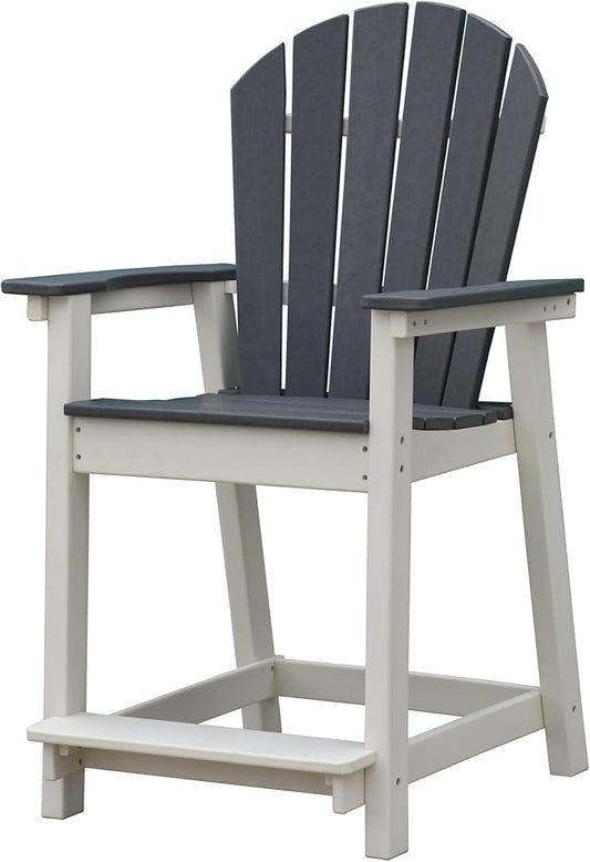 Tall Adirondack Bar Stool, Heavy-Duty Counter Height Chair with Ergonomic Seat, Durable Patio Barstool for Backyard, Deck, Poolside, Grey and White
