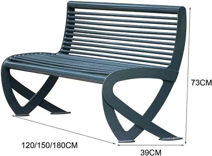 2-3 Seater Metal Garden Bench, All-Weather Park Bench Chair with Backrest, Outdoor Furniture Leisure Porch Seating for Balcony, Backyard, Lawn and Poolside