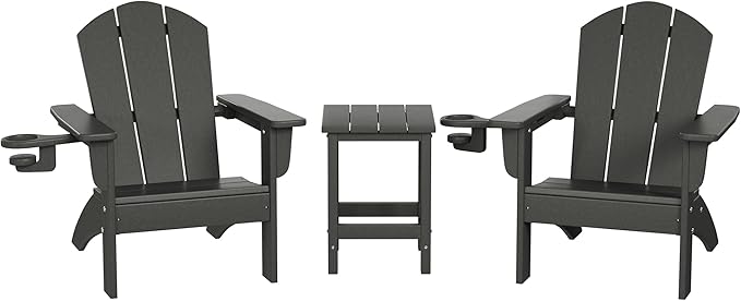 WestinTrends Malibu 3-Piece Kids HDPE Adirondack Chairs Set with Square Side Table and Cup Holders, Gray