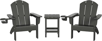 WestinTrends Malibu 3-Piece Kids HDPE Adirondack Chairs Set with Square Side Table and Cup Holders, Gray