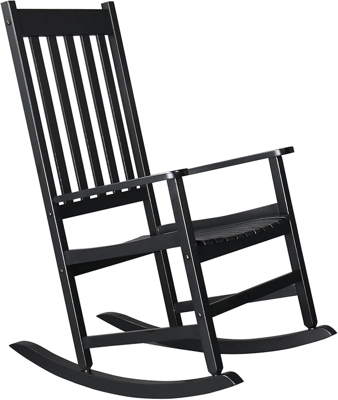 Outdoor Wood Rocking Chair, Wooden Patio Rocking Chair with Comfortable Backrest, Weatherproof Patio Rocker for Patio Garden Yard Balcony Poolside, Black